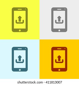 Mobile Upload Icon on Four Different Backgrounds. Eps-10.