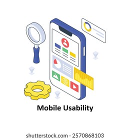 Mobile Usability isometric Colored illustration. EPS File stock illustration