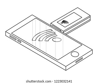 Mobile usb internet technology isometric concept in black and white