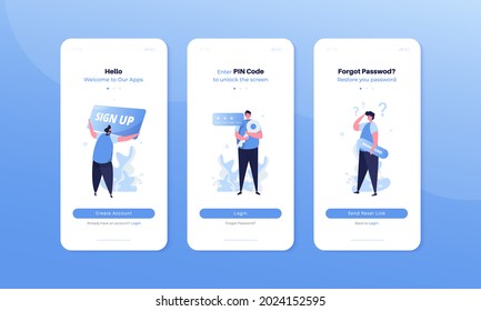 Mobile user interface kit with sign up, login and forgot password illustration set