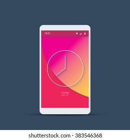 Mobile user interface login screen. Smartphone icons for account and password with material design vector background in pink color. Eps10 vector illustration.