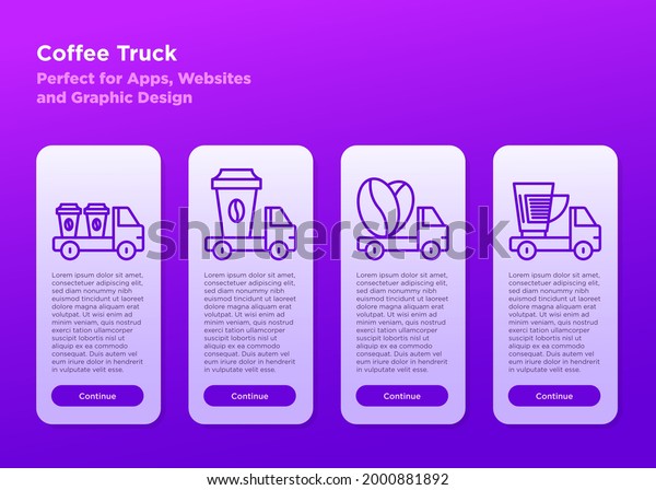 Mobile user\
interface for street cafe contains coffee truck with thin line\
icons of coffee machine, coffee maker, bag and beans. Coffee\
delivery, takeaway. Vector\
illustration.