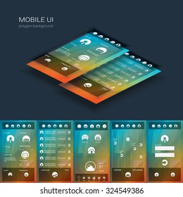 Mobile user interface vector template. Smartphone ui with flat design icons on low poly background. Eps10 vector illustration.
