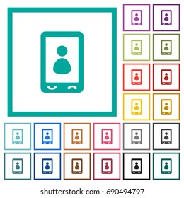 Mobile user profile flat color icons with quadrant frames on white background