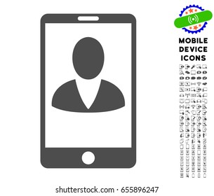 Mobile User Profile icon with smartphone pictogram package. Vector illustration style is a flat iconic symbol, gray colors. Designed for web and software interfaces.