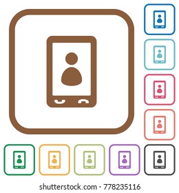 Mobile user profile simple icons in color rounded square frames on white background