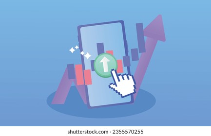 Mobile using finance business graph.on blue background.Vector Design Illustration.