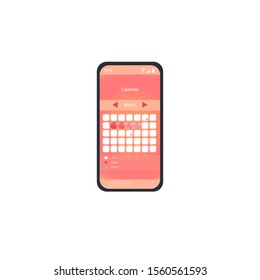 Woman’s mobile utility app for Menstruation calendare, ovulation tracker. Woman hygiene concept.  Mobile. Vector illustration