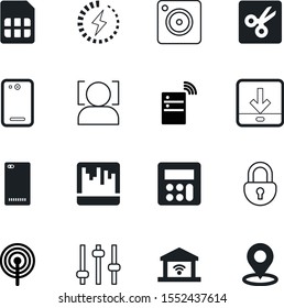 mobile vector icon set such as: electricity, code, authentication, finance, calculate, style, gate, electric, wave, slider, broadcasting, house, office, keyboard, accounting, charging, settings