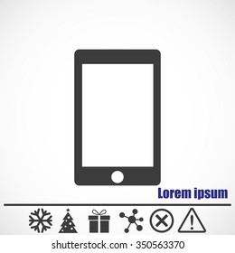 Mobile vector icon.Bonus icons: snowflake, Christmas tree, gift, molecule, delete icon and Hazard warning attention sign.