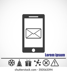 Mobile vector icon.Bonus icons: snowflake, Christmas tree,gift,molecule,delete icon and Hazard warning attention sign.