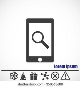 Mobile vector icon.Bonus icons: snowflake, Christmas tree, gift, molecule, delete icon and Hazard warning attention sign.