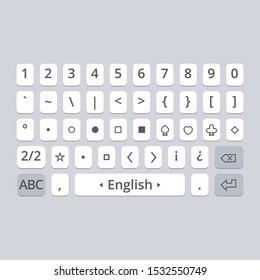 Mobile vector keyboard for smartphone. Symbols set