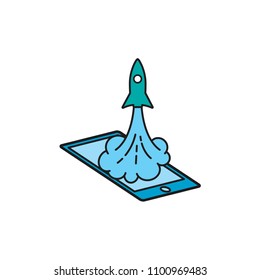 mobile vector logo template, rocket and mobile conception vector logo template 