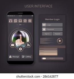 Mobile Vector User Ui Kit Form Interface. For Web Page, Site Bar, Art Flat Icon, Device Design Theme, Modern Menu App, Contact Empty Box, Modern Banner, Digital Gui, Media Player, Widget, Mockup Set.