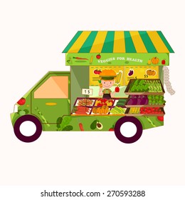 Mobile Vegetable Shop Illustration, Vector