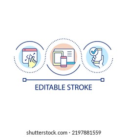 Mobile version of website loop concept icon. Mobile-first indexing. Search engine optimization abstract idea thin line illustration. Isolated outline drawing. Editable stroke. Arial font used
