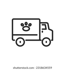 Mobile Vet Service Icon. Vector Outline Editable Sign of Mobile Ambulance Service for Pets. Veterinary Transport Vehicle for On-the-go Animal Care. Pet Shop Delivery Transport.