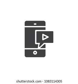 Mobile video chat vector icon. filled flat sign for mobile concept and web design. Video player on a smart phone simple solid icon. Symbol, logo illustration. Pixel perfect vector graphics