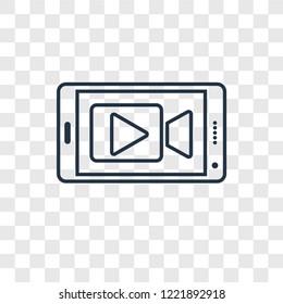 Mobile video concept vector linear icon isolated on transparent background, Mobile video concept transparency concept in outline style