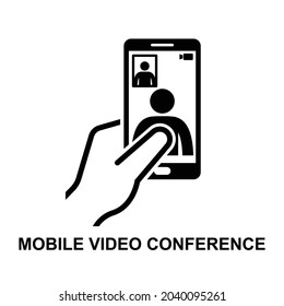Mobile video conference icon isolated on white background vector illustration.