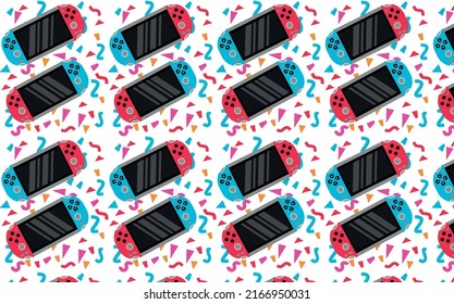 Mobile video console. Portable, creative video game console. Seamless pattern