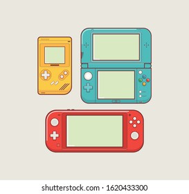 Mobile video console vector illustration. Video game console portable. Creative switch console. 