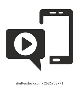 mobile video icon, camera symbol, flat vector illustration on white background