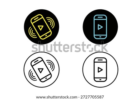 Mobile Video Icons Set Circle Badges With Play Button For Media Apps And Tutorials