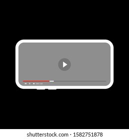 Mobile Video Player Vector Interface. Youtube Phone Video Player Flat Interface. Smartphone Video Player On Black Background. IPhone Clean Mockup