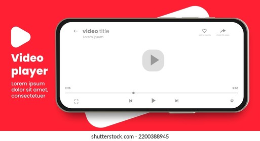 Mobile video player. vector Ui concept for video player app on mobile devices. smartphone full screen to watch videos.