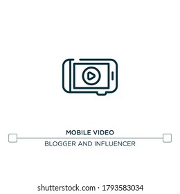 icono de línea vectorial de vídeo móvil. Ilustración de elemento simple. ícono de contorno de video móvil del concepto blogger e influencer. Se puede usar para web y móvil
