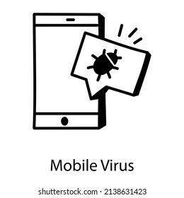 Mobile virus hand drawn icon is visually perfect 

