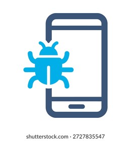 Icono de virus móvil diseño de Vector plano azul símbolo de error de teléfono inteligente malware error hack peligro advertencia signo de elemento gráfico