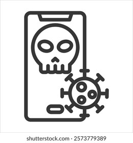 Mobile Viruses Outline Icon Vector Illustration