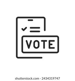 Mobile Voting App Icon. Vector Outline Sign for Secure and Accessible Smartphone E-Voting. Electronic Voting Polling Processes.