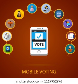 Mobile voting flat icons concept. Vector illustration. Element template for design.