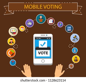 Mobile voting flat icons concept. Vector illustration. Element template for design.