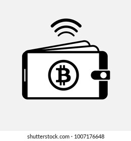 Mobile wallet, bitcoin digital wallet icon, NFC payment vector illustration.