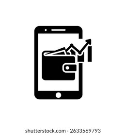 Icono combinado de billetera móvil y gráfico para gestión financiera