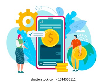 Mobile wallet concept on smart phone screen, e-commerce payment, smart pay, business and technology concept vector illustration. E-wallet banking with money and credit card online shopping.