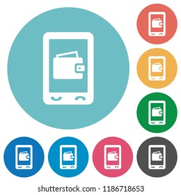 Mobile wallet flat white icons on round color backgrounds