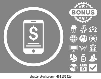 Mobile Wallet icon with bonus. Vector illustration style is flat iconic symbols, white color, gray background.