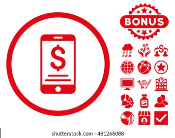 Mobile Wallet icon with bonus. Vector illustration style is flat iconic symbols, red color, white background.