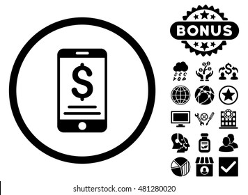 Mobile Wallet icon with bonus. Vector illustration style is flat iconic symbols, black color, white background.