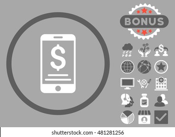 Mobile Wallet icon with bonus. Vector illustration style is flat iconic bicolor symbols, dark gray and white colors, silver background.