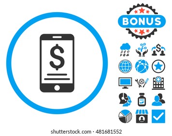 Mobile Wallet icon with bonus. Vector illustration style is flat iconic bicolor symbols, blue and gray colors, white background.
