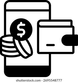 Icono de billetera móvil Ilustración vectorial mixta