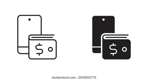 Icono de billetera móvil con teléfono y billetera, que representa al App de pagos móviles, billetera digital y transacciones móviles seguras