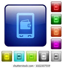 Mobile wallet icons in rounded square color glossy button set